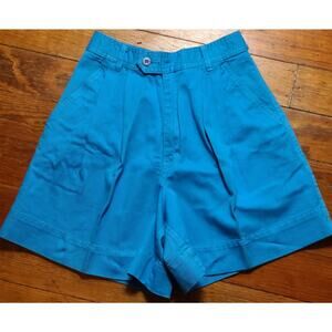 Vintage 80s 90s Esprit Blue High Waisted Pleated Cotton Shorts Size 5/6 Retro